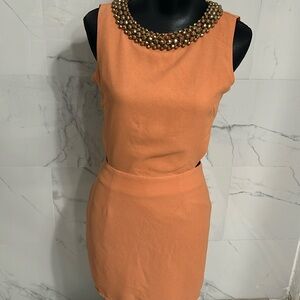 Y2K dress, English Rose mini dress, rhinestone choker dress, peach backless